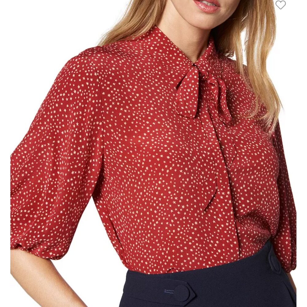 L.K. Bennett Red Mini Star Silk Blouse in US 2 / UK 6